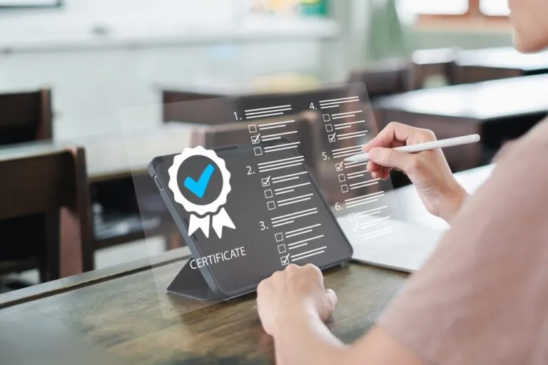 Home 3 Exam-level,Test,To,Obtain,Educational,Certificate,Online,Concept,,Women,Use